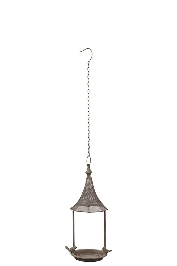 Beautiful and Fabulous Hanging Metal Bird Feeder with Pointed Roof in Silver (Small)