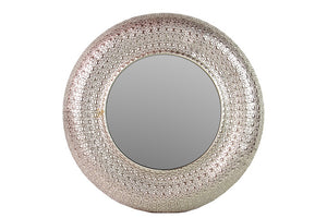 Precious and Valuable Round Shaped Metal Mirror with Spectacular Design in Silver