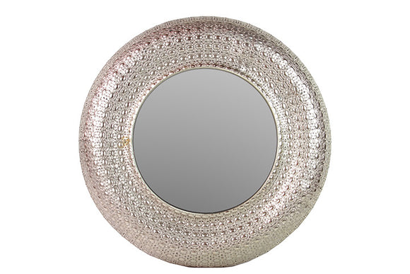 Precious and Valuable Round Shaped Metal Mirror with Spectacular Design in Silver