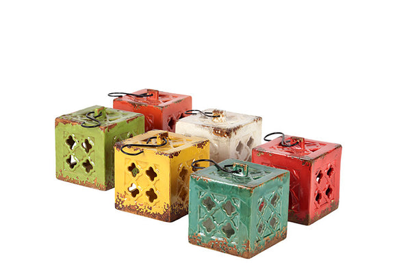 Six Sets of Assorted Ceramic Square Tea Light Lantern (Small)