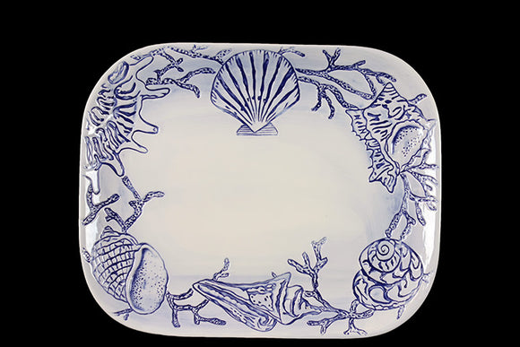 Ceramic Coastal Tray with Sea Shell and Coral Engravings