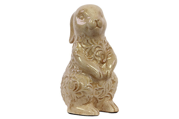 Floral Designed Ceramic Cream Colored Rabbit