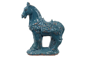 Regal Ceramic Horse with Intricate Carvings (Turquoise)