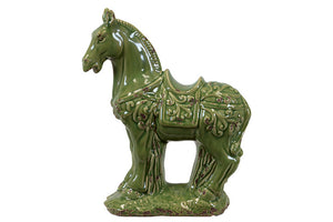 Royal Ceramic Horse with Exquisite Engravings and Carvings (Green)