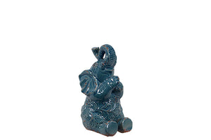 Ceramic Baby Elephant Blowing Trumpet Small (Turquoise)