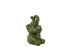 Ceramic Baby Elephant Blowing Trumpet Small (Green)