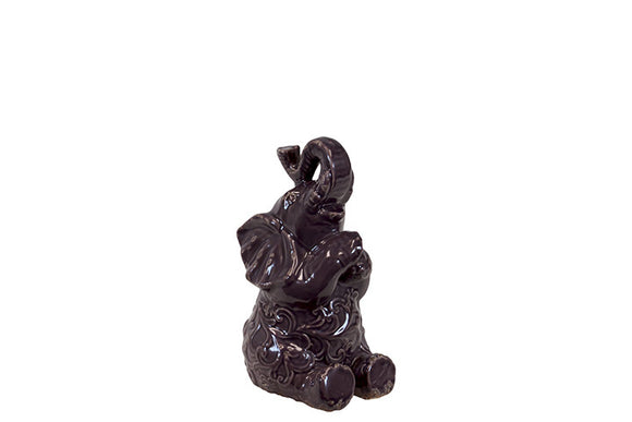 Ceramic Baby Elephant Blowing Trumpet Small (Purple)