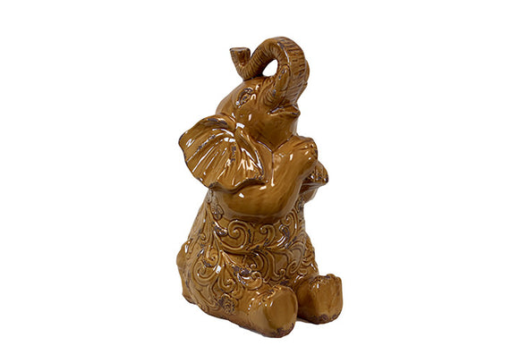 Brown Ceramic Floral Designed Elephant