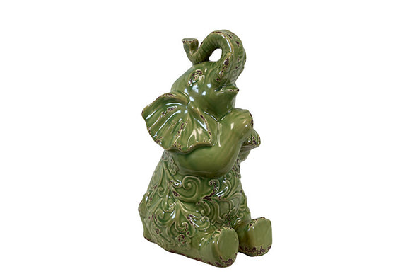 Green Patterned Ceramic Elephant