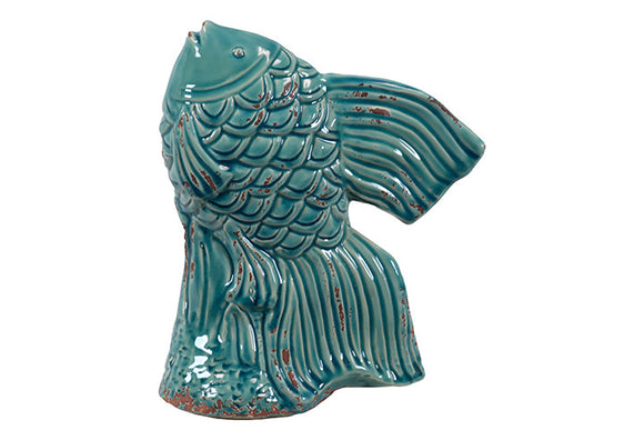 Ceramic Swimming Fish with Intricate Carvings and Etchings (Blue)