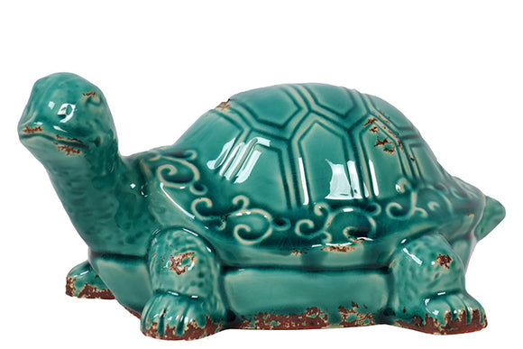 Ceramic Art Antique Blue Tortoise Sculpture