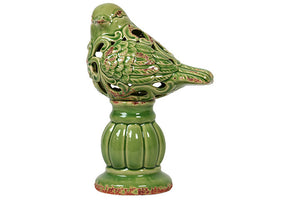 Exquisite and Beautifully Carved Ceramic Bird on Stand (Antique Green)