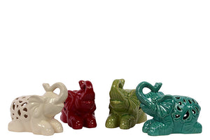 Ceramic Sitting Elephant Set of Four with Beautifully Carved Body