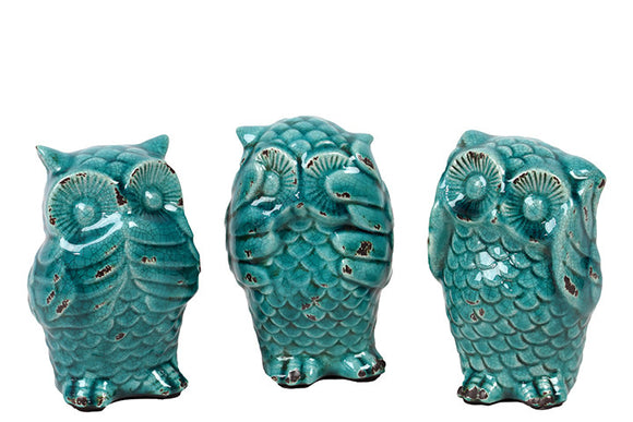 Sassy Styled Ceramic Owl Set of Three