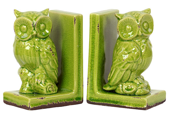 Charming and Captivating Stoneware Owl Bookend in Green