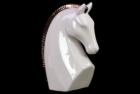 Majestic Stoneware Horse Head with Black Mane and White Skin (Large)