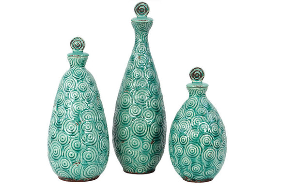 Spiral Designed Set of Three Stoneware Vases