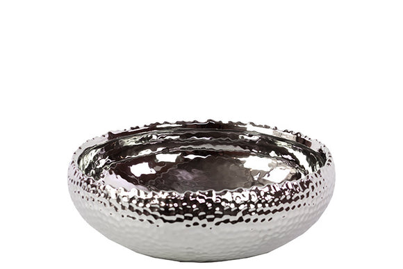 Hammered Design Ceramic Pot in Silver Coating (Small)