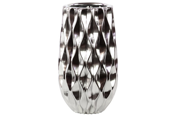 Contemporary Ceramic Vase with DiamondShaped Design in Silver Coating