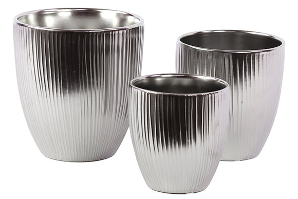 Sparkling Ceramic Vase Set of Three in Silver Coating (Small)