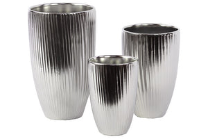 Sparkling Ceramic Vase Set of Three in Silver Coating (Large)