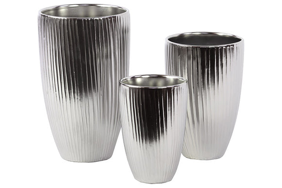 Sparkling Ceramic Vase Set of Three in Silver Coating (Large)