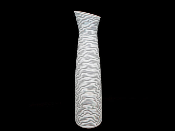 Hour Glass Ceramic Vase with Slightly Oval Shape Body (Large) in White