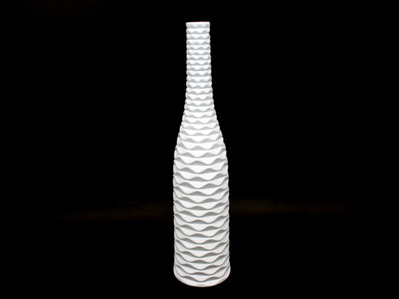 Bottle Shape Ceramic Vase with Embossed Design (White)