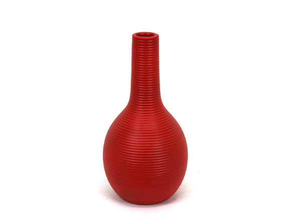 Elegant Ceramic Vase with Long Neck and Round Body Featuring Etched Lines (Red)