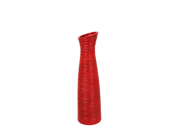 Elegant Ceramic Vase With Bud Shaped Wide Mouth and Hour Glass Body Featuring Etched Lines (Red)