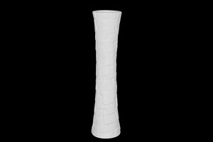 Concave Shaped Ceramic Vase in Hour Glass Shape Featuring Embossed Design in White (Large)