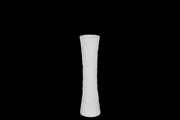 Concave Shaped Ceramic Vase in Hour Glass Shape Featuring Embossed Design in White (Small)