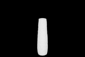 Convex Shaped Ceramic Vase Featuring Embossed Design in White (Small)