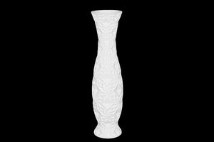 Traditional Style Ceramic Vase With Wide Mouth and Convex Body Featuring Etched Lines (White)