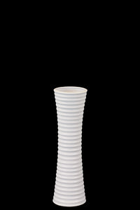 Elegant Ceramic Vase With Wide Mouth and Hour Glass Body Featuring Etched Lines In White (Small)