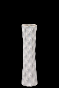 Ceramic Vase With Hour Glass Shape Featuring Embossed Designs in White (Medium)