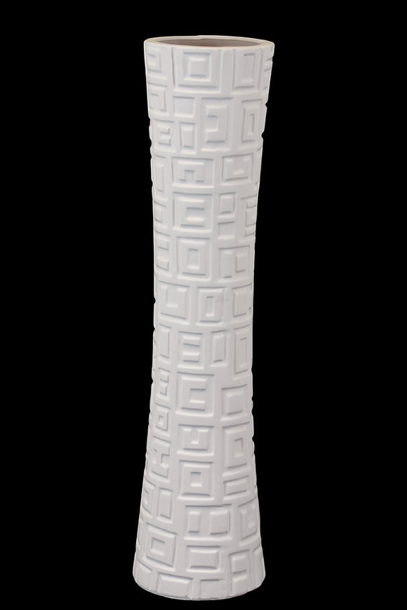 Elegant Ceramic Vase in Hour Glass Shape With Etched Lines in White (Large)