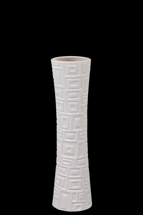 Elegant Ceramic Vase in Hour Glass Shape With Etched Lines in White (Medium)