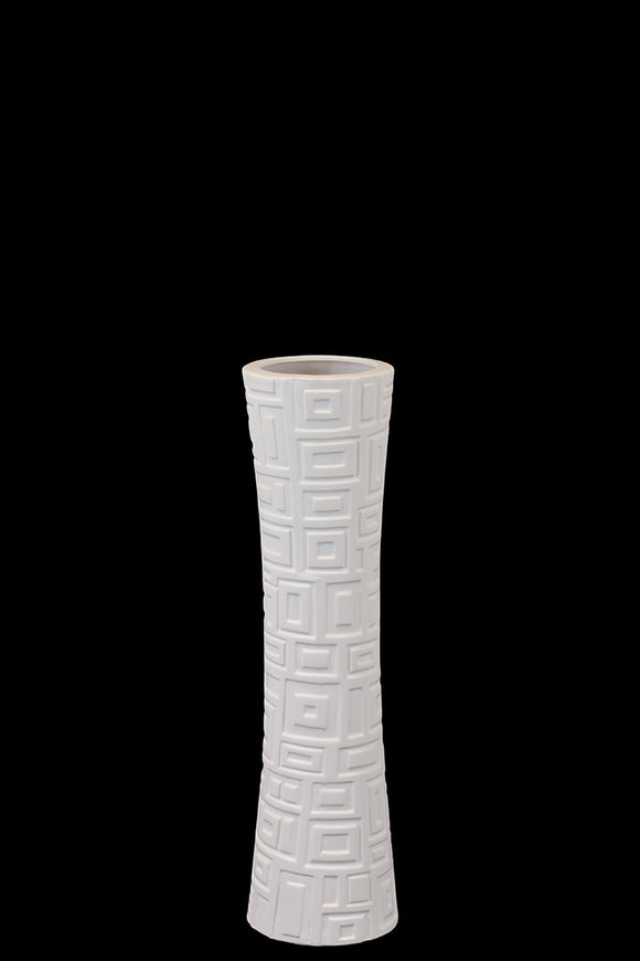 Elegant Ceramic Vase in Hour Glass Shape With Etched Lines in White (Small)