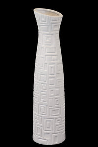 Elegant Ceramic Vase With Bud Shaped Open Mouth and Sleek Oval Body Featuring Etched Lines in White (Large)