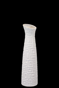 Elegant Ceramic Vase With Bud Shaped Open Mouth and Sleek Oval Body Featuring Etched Lines in White (Medium)