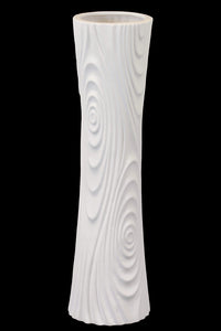 Hour Glass Shaped Ceramic Vase With Embossed Designs in White (Large)