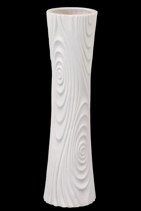 Hour Glass Shaped Ceramic Vase With Embossed Designs in White (Large)