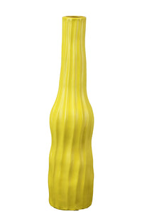 Bottle Shaped Ceramic Vase With Etched Lines in Yellow (Large)