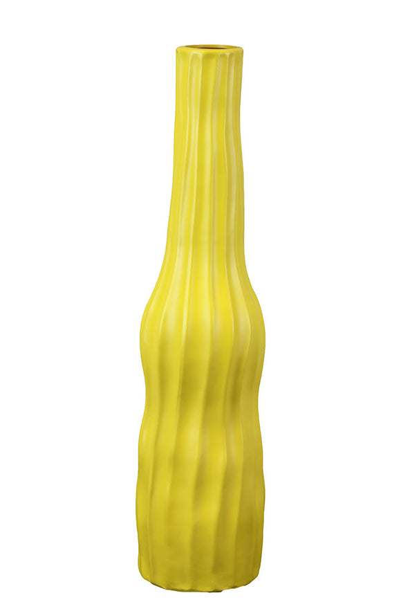 Bottle Shaped Ceramic Vase With Etched Lines in Yellow (Large)