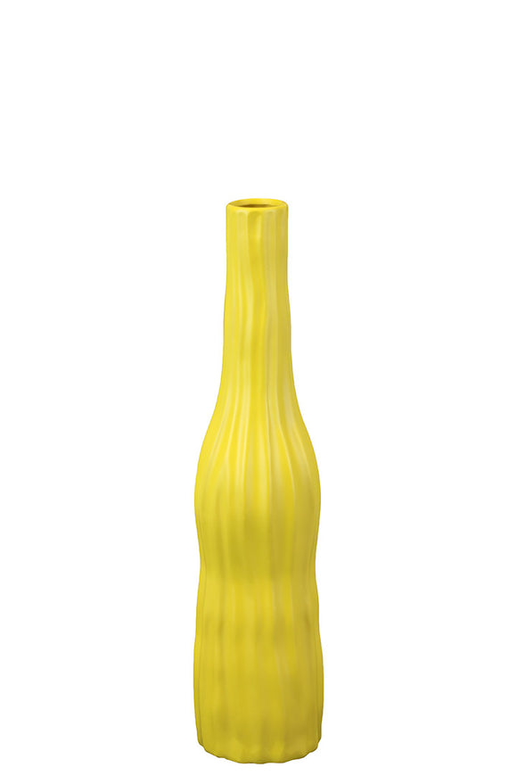 Bottle Shaped Ceramic Vase With Etched Lines in Yellow (Medium)