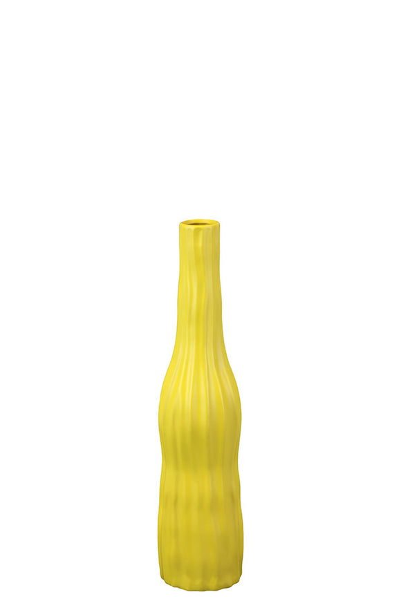 Bottle Shaped Ceramic Vase With Etched Lines in Yellow (Small)