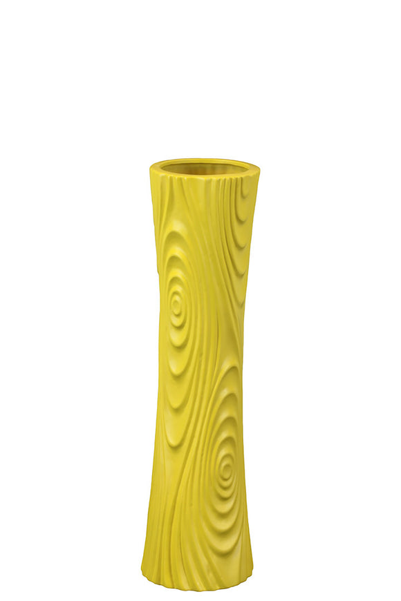 Hour Glass Shaped Ceramic Vase With Ripple Effect Design in Yellow (Medium)