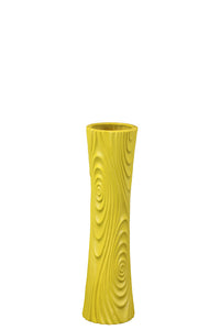 Hour Glass Shaped Ceramic Vase With Ripple Effect Design in Yellow (Small)