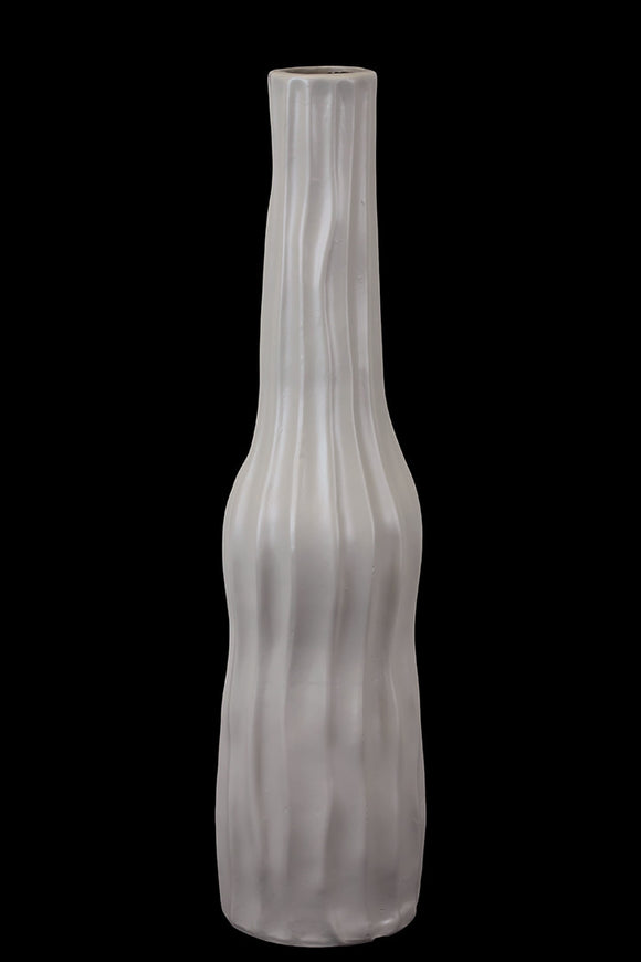 Bottle Shaped Ceramic Vase With Etched Lines Design in Grey (Large)